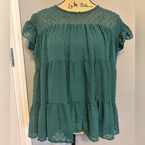 Green Tiered Dotted Sheer-top Shirt